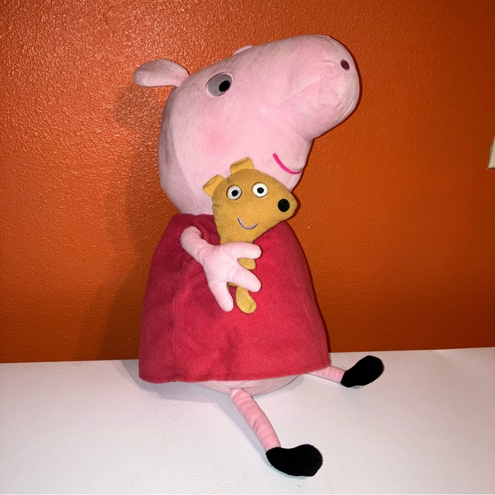 Peppa Pig Plush Toy with Teddy Bear - Pink and‎ Red Large